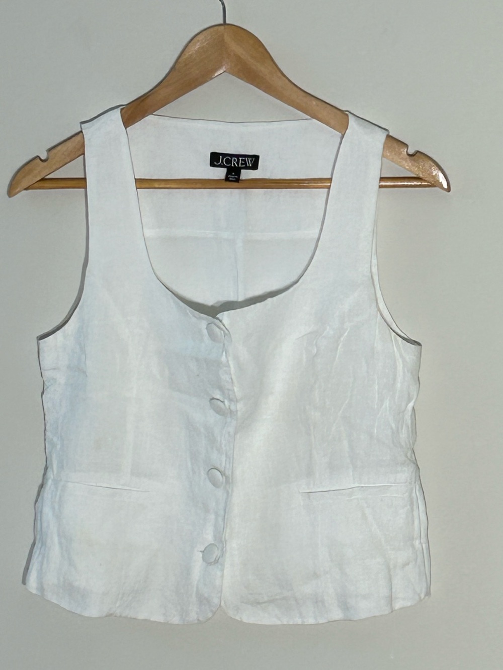 J. Crew White Linen Button-Front Tank